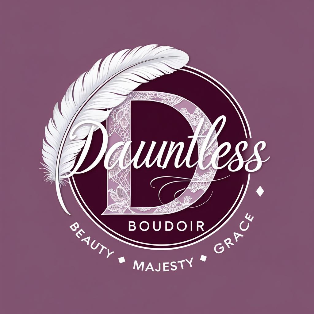 Dauntless Boudoir Logo – Elegant Purple Circle with Black Accents, Lace Silhouette, and Sophisticated Script Typography