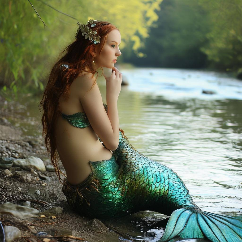 mermaid sitting on river bank